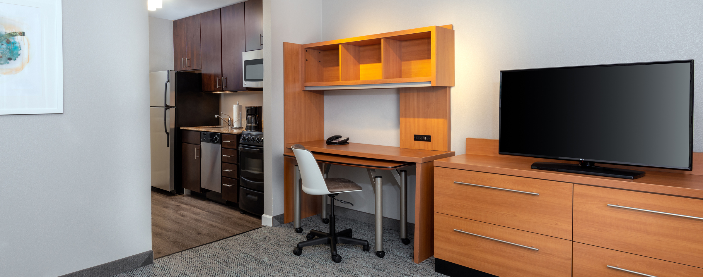 Suite living area at TownePlace Suites Buffalo Airport